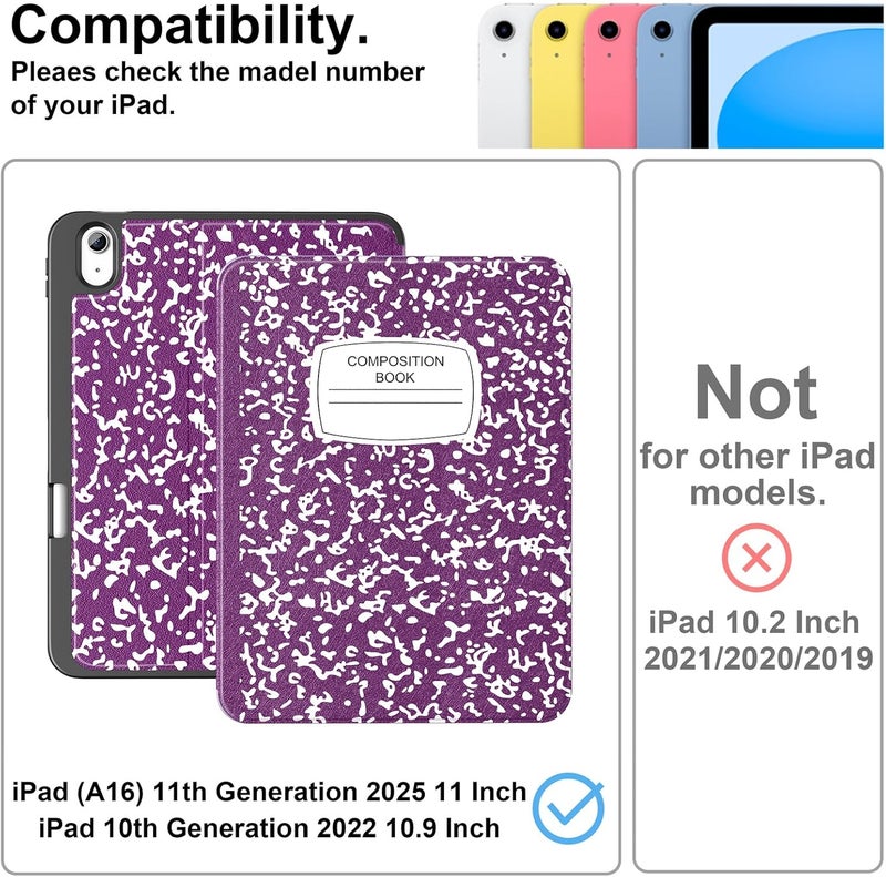 Supveco Case for iPad (A16) 11th Generation 11 inch (2025),iPad 10th Generation 10.9 inch (2022) with Pencil Holder-[Auto Wake/Sleep],Premium Folio Stand Case with Soft TPU Back Cover-New Purple - Image 2